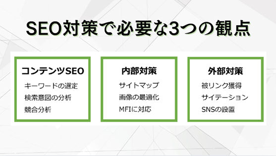 SEO対策で必要な3つの観点