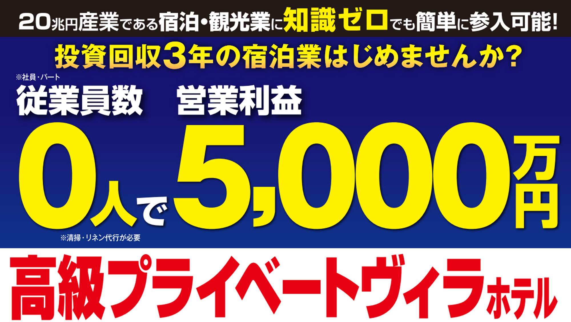 ヴィラ経営｜回収３年/売上１億/営利50％