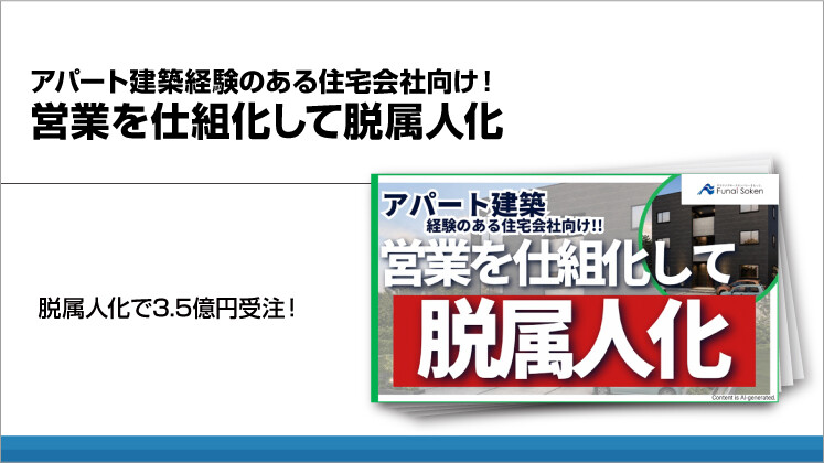 アパート建築経験のある住宅会社向け!営業を仕組化して脱属人化
